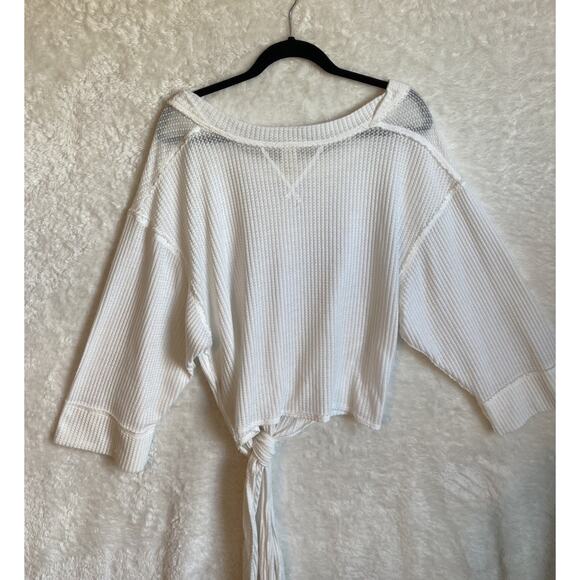 We The Free Top Women’s M Waffle Texture Tie Bottom Oversized Girl Coded Y2K - Picture 3 of 11